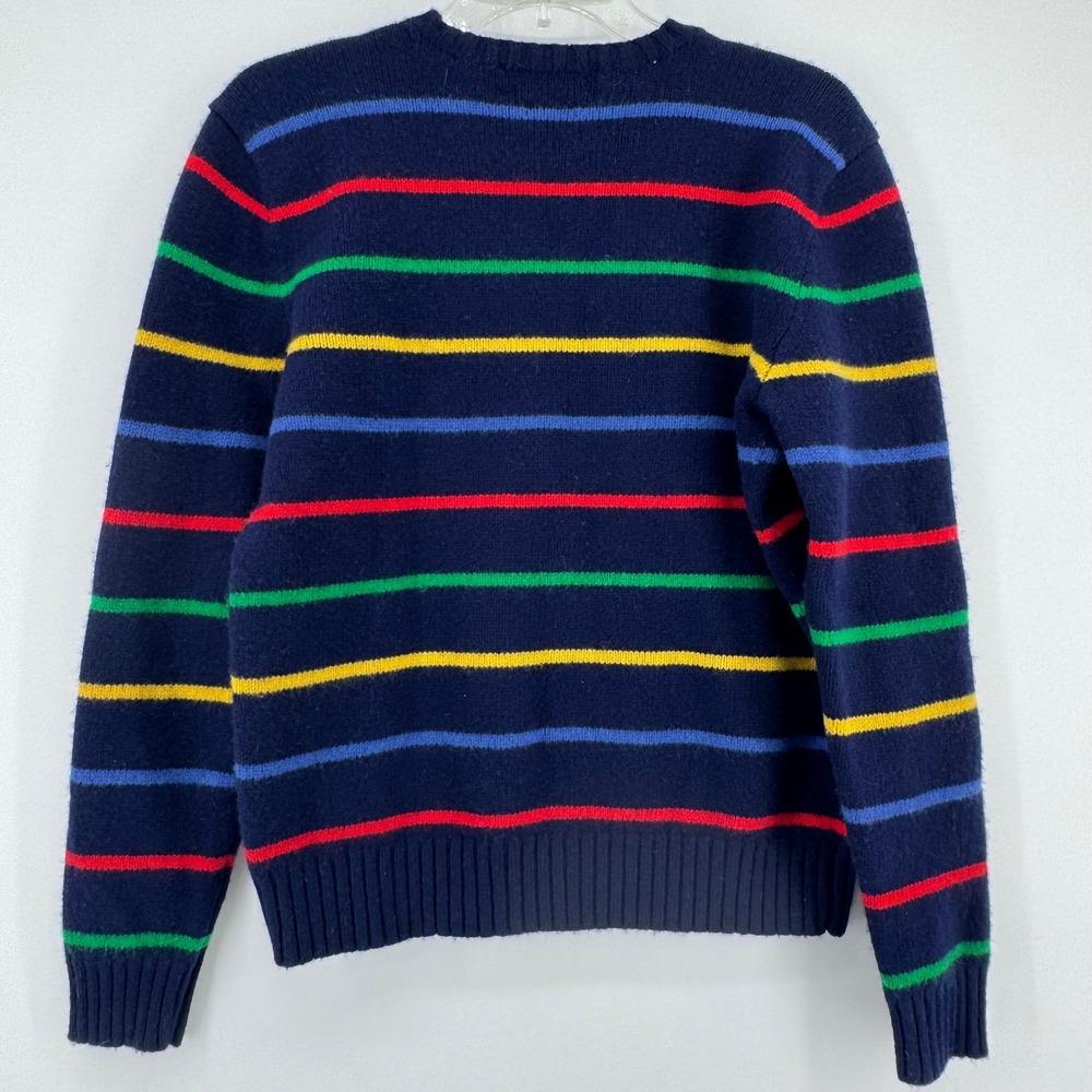 Polo Ralph Lauren Sweater Womens Large Navy Blue Striped 100% Lambswool Crewneck - Picture 2 of 9